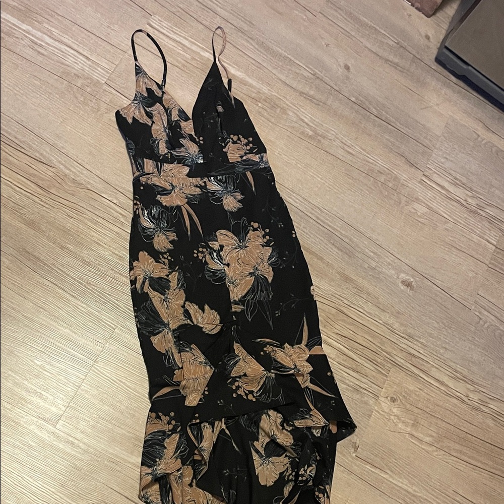 Lulu's Black and Tan Floral Dress